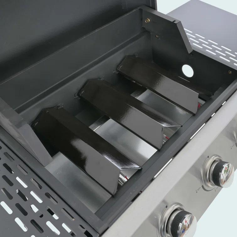 Propane Gas Grill 4 Burner Barbecue Grill, Stainless Steel 34,000 BTU Patio Garden Barbecue Grill With Two Shelves, Lid, Wheels And Bottle Opener