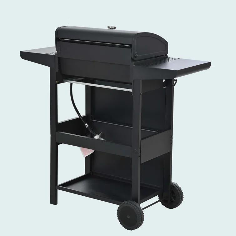 Propane Gas Grill 4 Burner Barbecue Grill, Stainless Steel 34,000 BTU Patio Garden Barbecue Grill With Two Shelves, Lid, Wheels And Bottle Opener