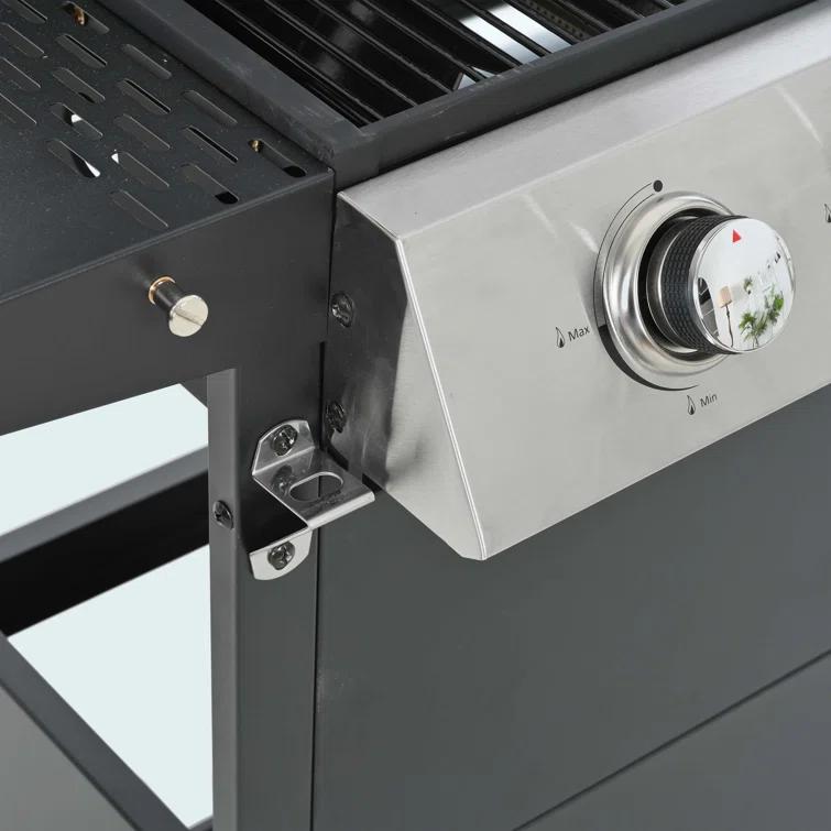 Propane Gas Grill 4 Burner Barbecue Grill, Stainless Steel 34,000 BTU Patio Garden Barbecue Grill With Two Shelves, Lid, Wheels And Bottle Opener