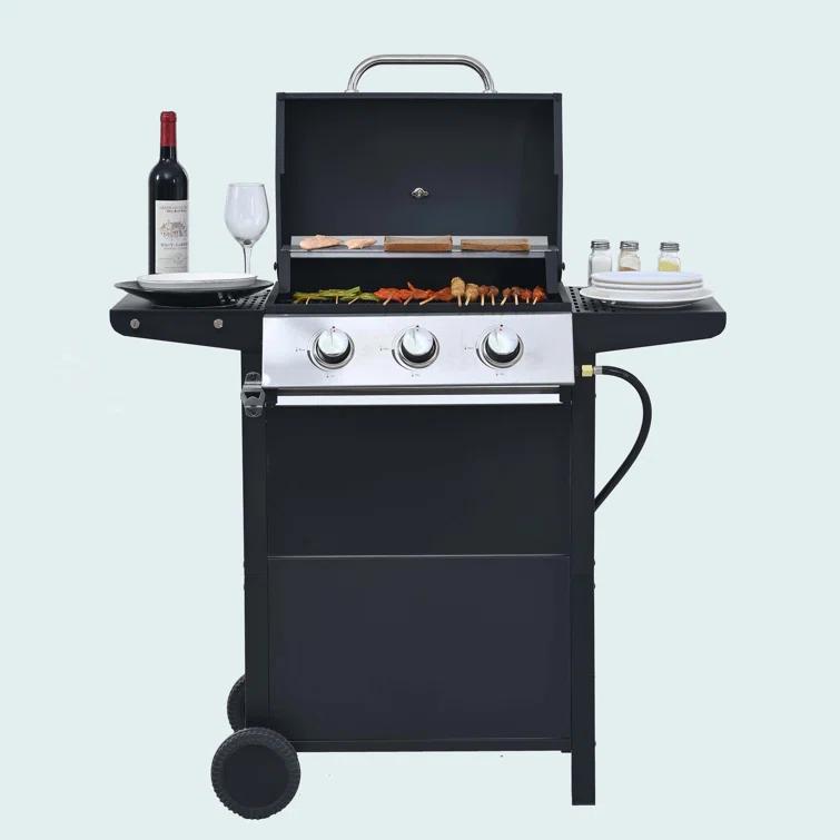 Propane Gas Grill 4 Burner Barbecue Grill, Stainless Steel 34,000 BTU Patio Garden Barbecue Grill With Two Shelves, Lid, Wheels And Bottle Opener