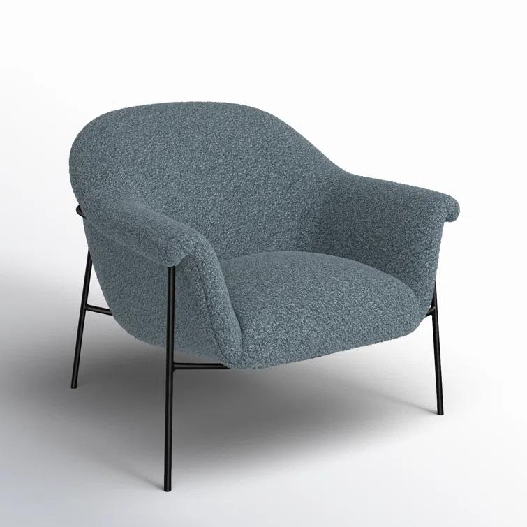 Sky Blue Boucle Accent Chair with Metal Base