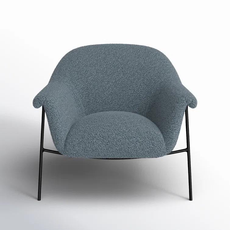 Sky Blue Boucle Accent Chair with Metal Base