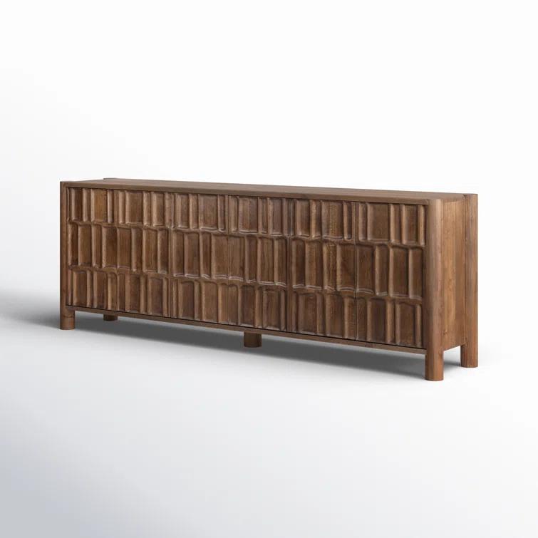 Ezri 98" Brown Carved Oak Wood Media Console