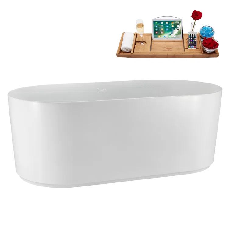 59" Streamline Soaking Freestanding Tub and Tray With Internal Drain