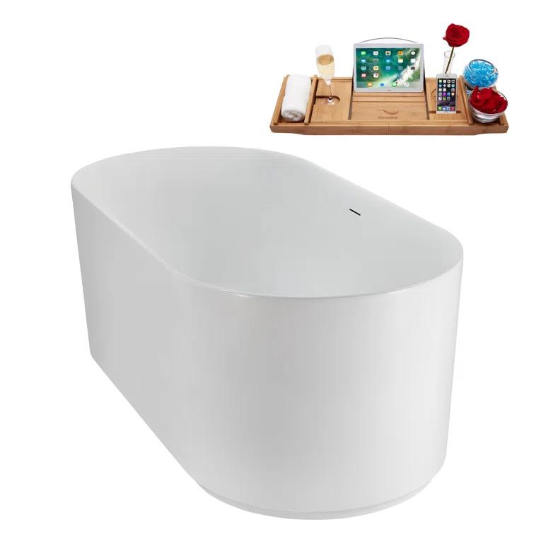 59" Streamline Soaking Freestanding Tub and Tray With Internal Drain