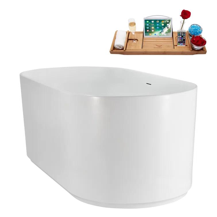 59" Streamline Soaking Freestanding Tub and Tray With Internal Drain