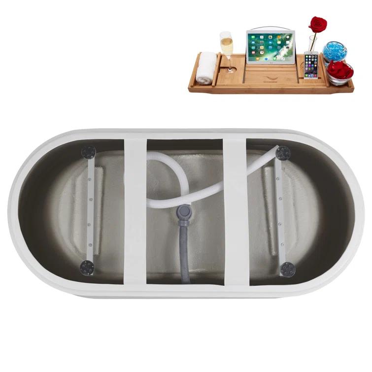 59" Streamline Soaking Freestanding Tub and Tray With Internal Drain