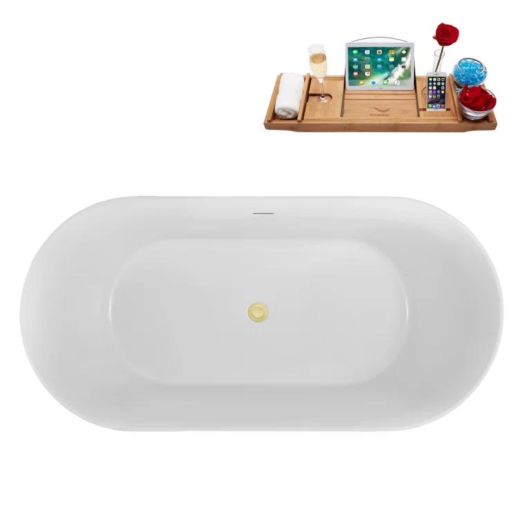 59" Streamline Soaking Freestanding Tub and Tray With Internal Drain