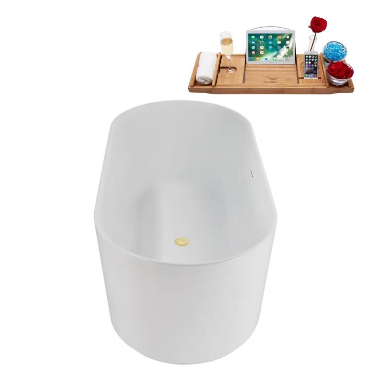 59" Streamline Soaking Freestanding Tub and Tray With Internal Drain
