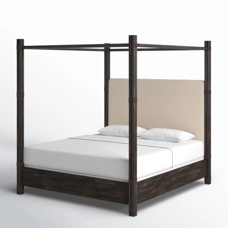 King Neo Cream Upholstered Canopy Bed with Oak Veneers