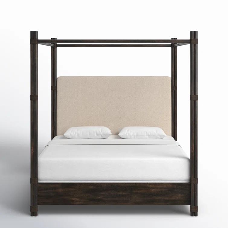 King Neo Cream Upholstered Canopy Bed with Oak Veneers