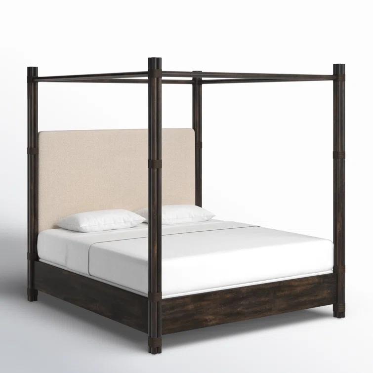 King Neo Cream Upholstered Canopy Bed with Oak Veneers