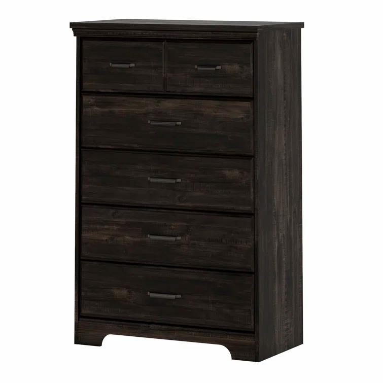 South Shore Versa 5 Drawer Chest Rubbed Black: Traditional Style, Metal Handles, Laminate Surface, Anti-Tip Hardware
