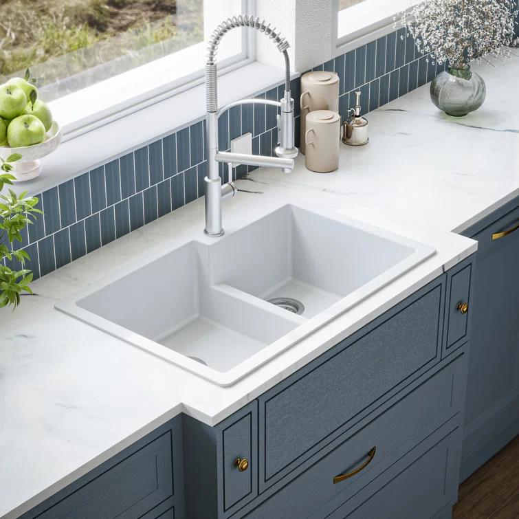 Karran Quartz 33'' X 22'' 60/40 Double Bowl Drop-in Kitchen Sink