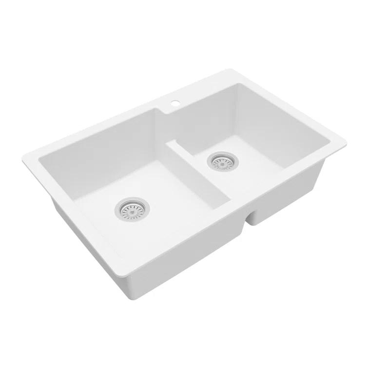 Karran Quartz 33'' X 22'' 60/40 Double Bowl Drop-in Kitchen Sink