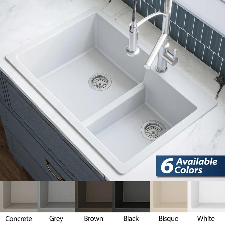 Karran Quartz 33'' X 22'' 60/40 Double Bowl Drop-in Kitchen Sink