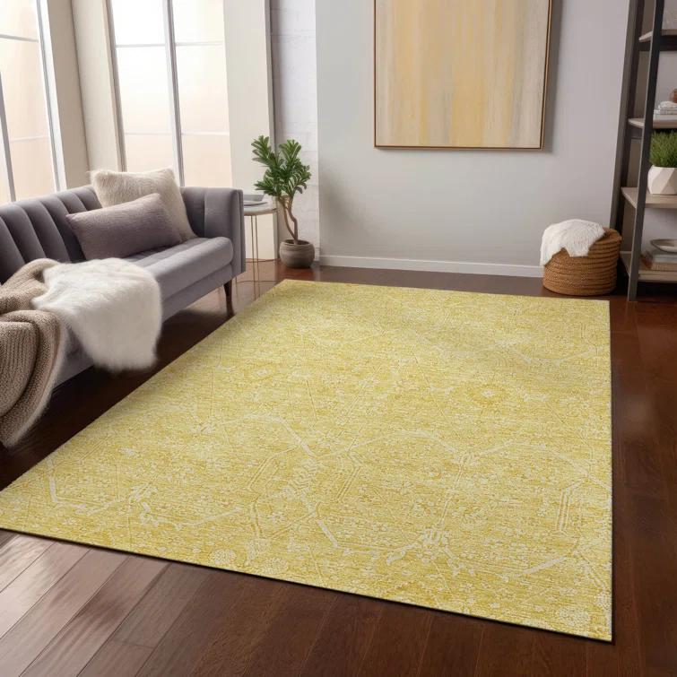 Machine Washable Indoor/Outdoor Claudian ACN1224 Gold Rug