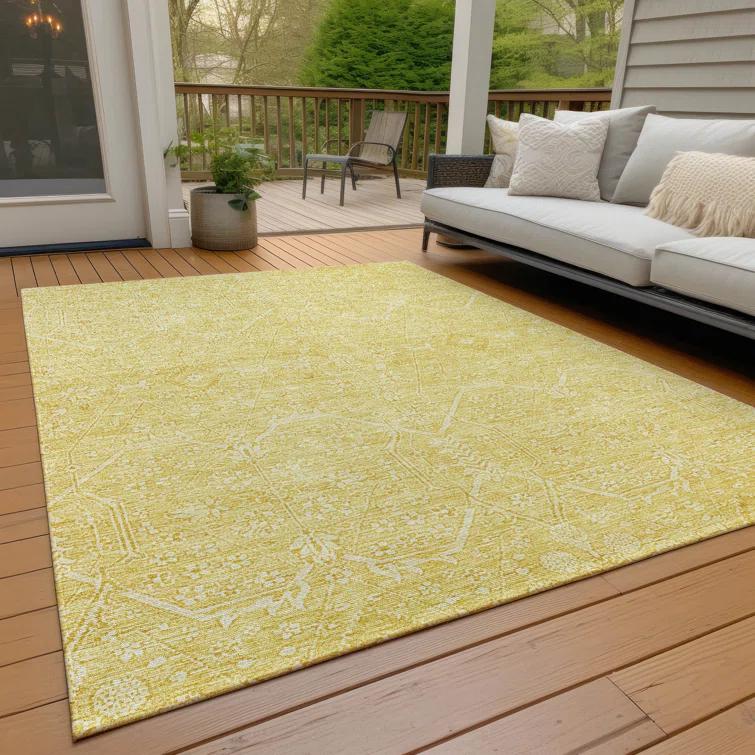Machine Washable Indoor/Outdoor Claudian ACN1224 Gold Rug