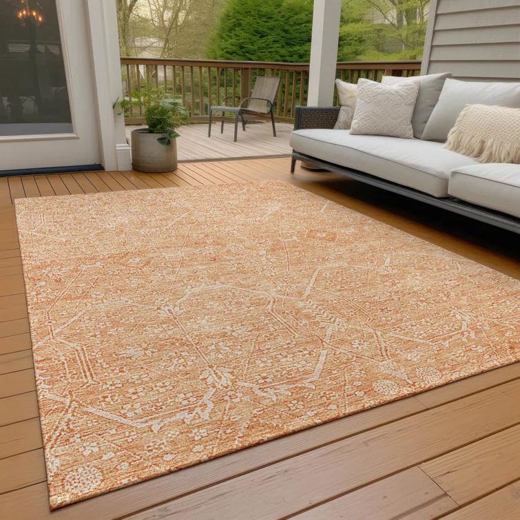 Machine Washable Indoor/Outdoor Claudian ACN1224 Salmon Rug