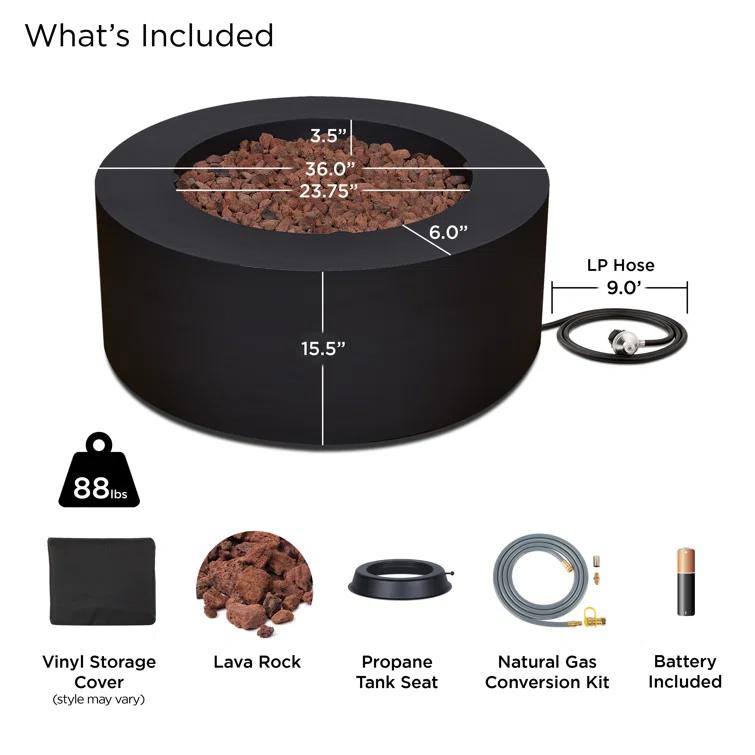 Aegean 36" Round Steel Propane or Natural Gas Fire Pit Table by Real Flame