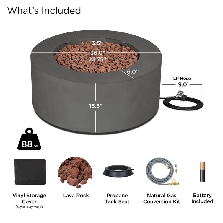 Aegean 36" Round Steel Propane or Natural Gas Fire Pit Table by Real Flame