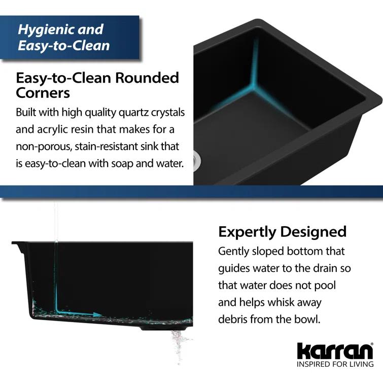 Karran Quartz 32-1/4'' X 19-1/4'' Large Single Bowl Undermount Kitchen Sink