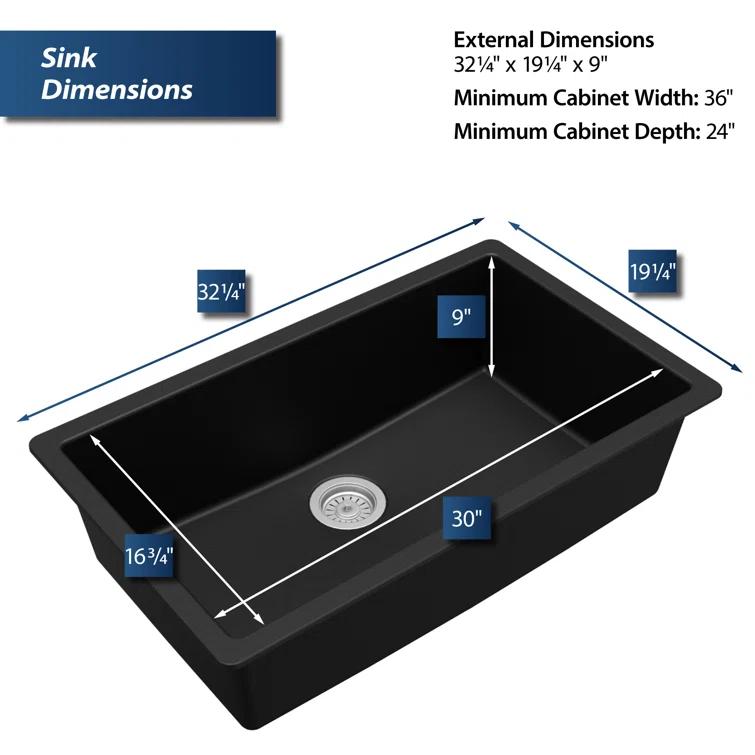 Karran Quartz 32-1/4'' X 19-1/4'' Large Single Bowl Undermount Kitchen Sink
