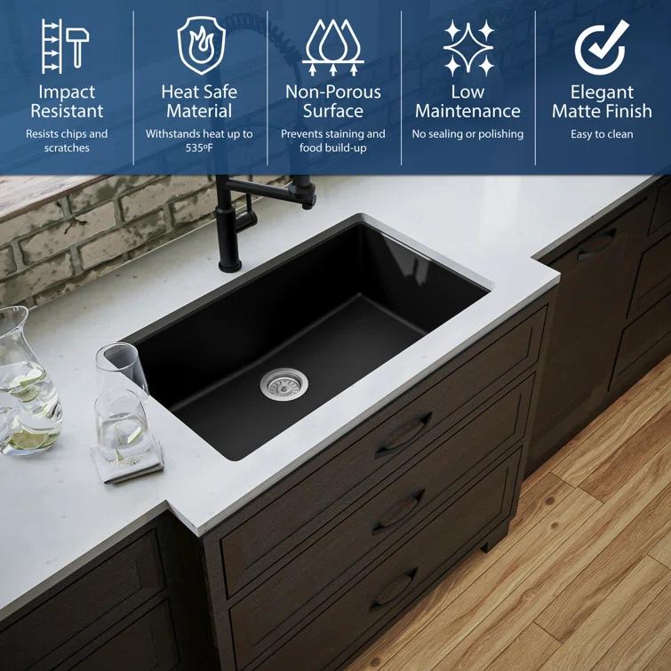 Karran Quartz 32-1/4'' X 19-1/4'' Large Single Bowl Undermount Kitchen Sink