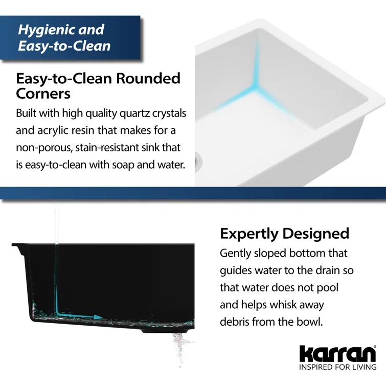 Karran Quartz 32-1/4'' X 19-1/4'' Large Single Bowl Undermount Kitchen Sink