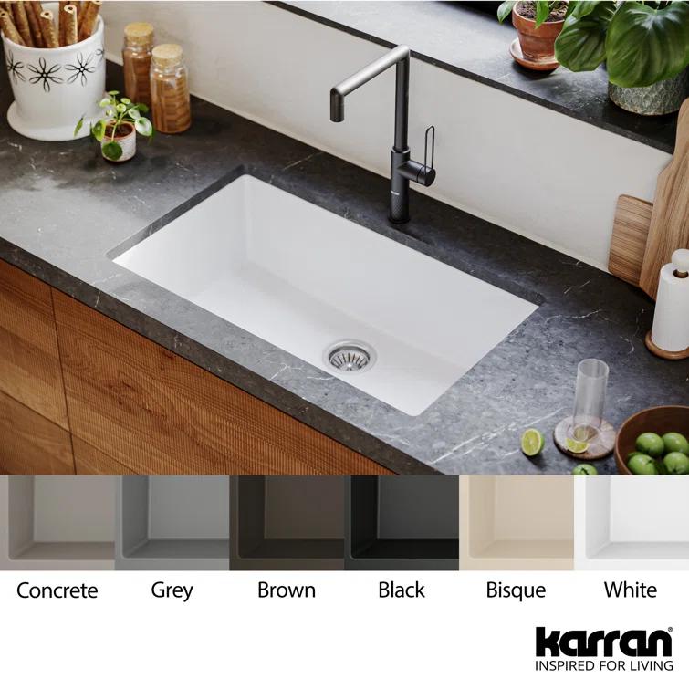 Karran Quartz 32-1/4'' X 19-1/4'' Large Single Bowl Undermount Kitchen Sink