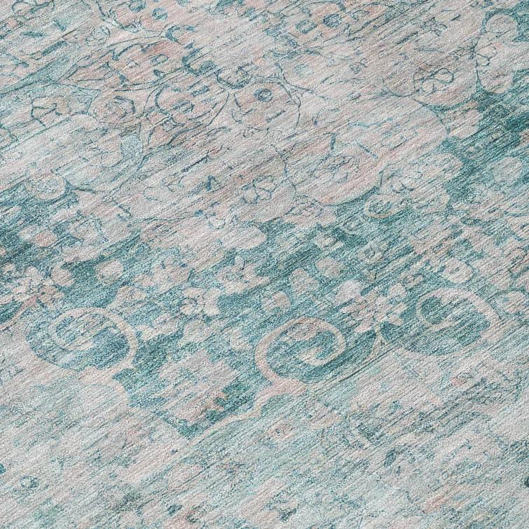 Machine Washable Indoor/Outdoor Claudian ACN1238 Teal Rug