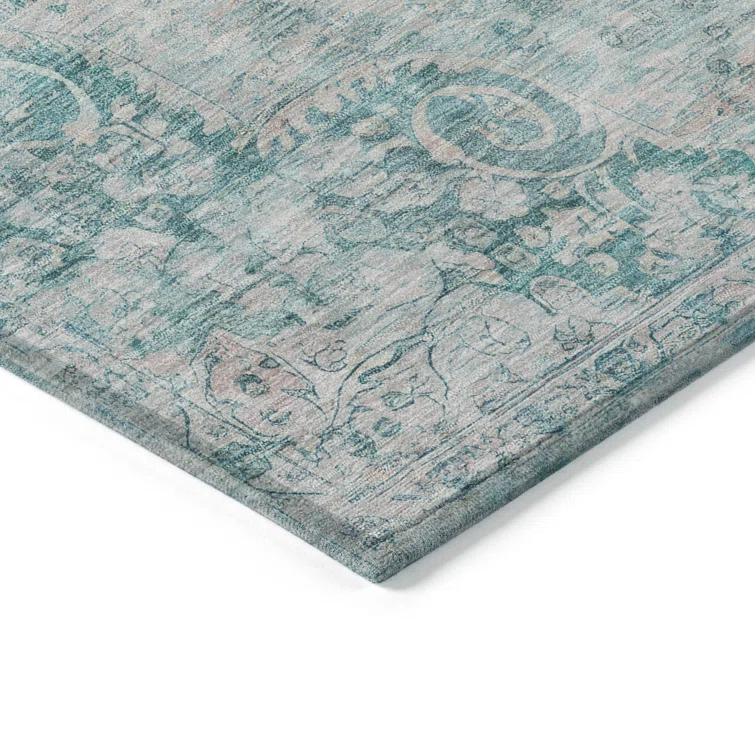 Machine Washable Indoor/Outdoor Claudian ACN1238 Teal Rug