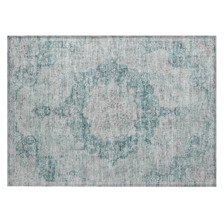 Machine Washable Indoor/Outdoor Claudian ACN1238 Teal Rug