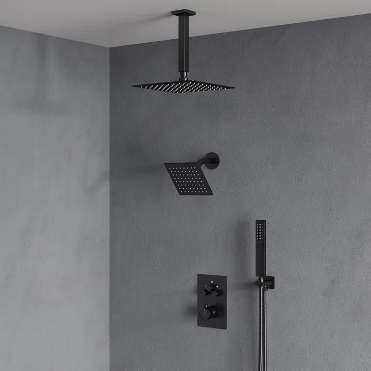 Thermostatic Shower Faucet 12" High-Pressure Dual Showerheads with Rough-In Valve