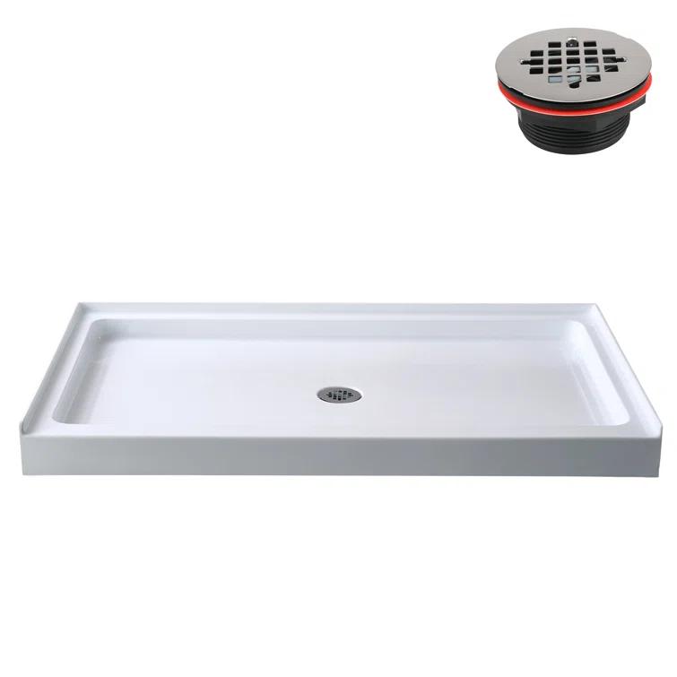 Streamline Bath Streamline 60 in. x 32 in. Alcove Acrylic Shower Base With Center Drain, Drain Included GB-516-68