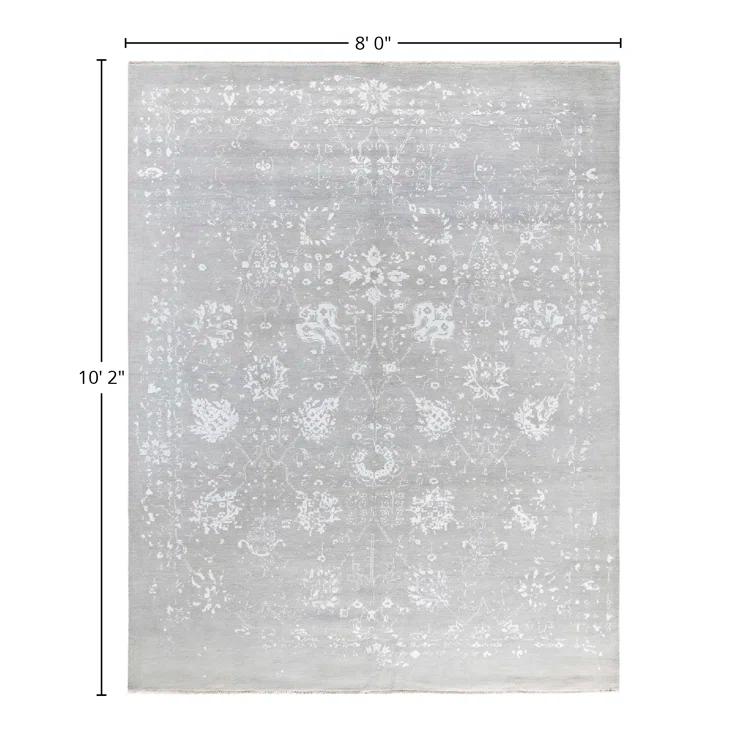 Gray Hand-Knotted Wool and Silk Medallion Area Rug, 8' x 10'