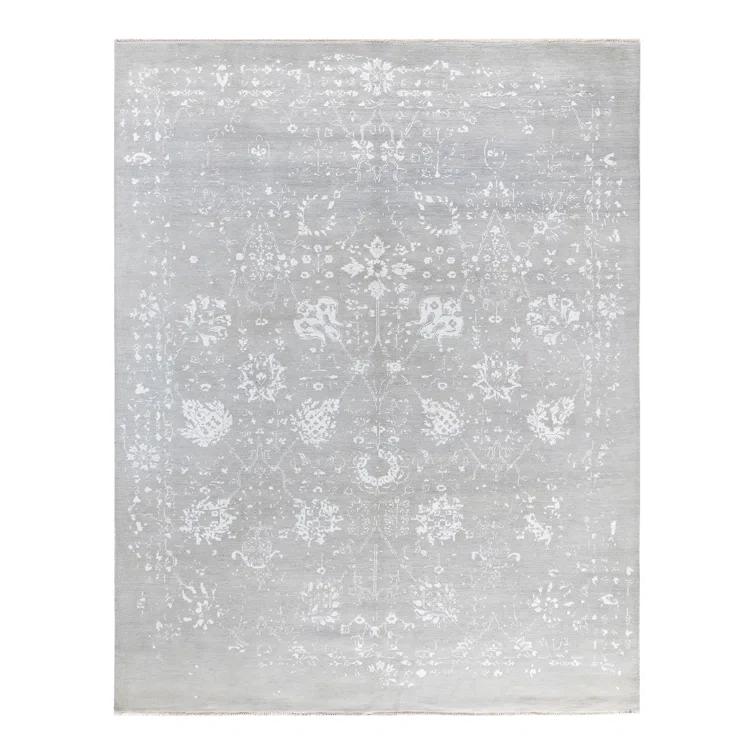 Gray Hand-Knotted Wool and Silk Medallion Area Rug, 8' x 10'