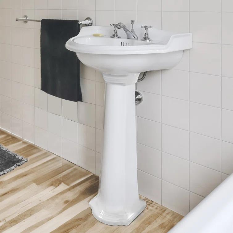 Whitehaus Collection 23" Traditional Pedestal With An Integrated Small Oval Bowl, Backsplash, Dual Soap Ledges, And Decorative Trim