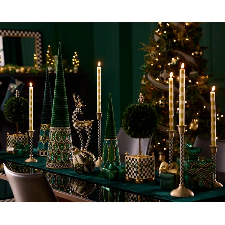 Emerald Green Boxwood Topiary with Checkered Base