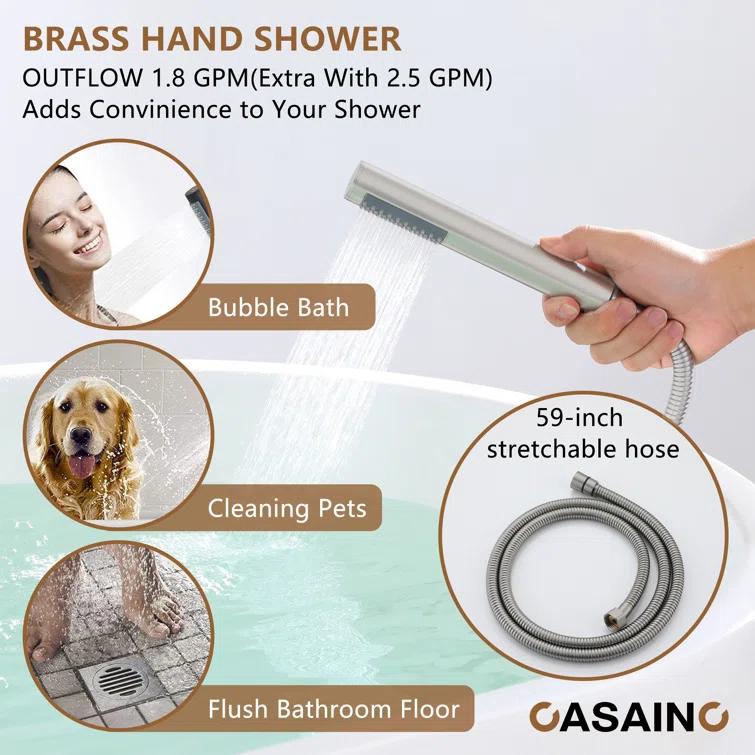 CASAINC KCLT0054-BN Single Handle Freestanding Bathtub Faucet with Diverter and Handshower