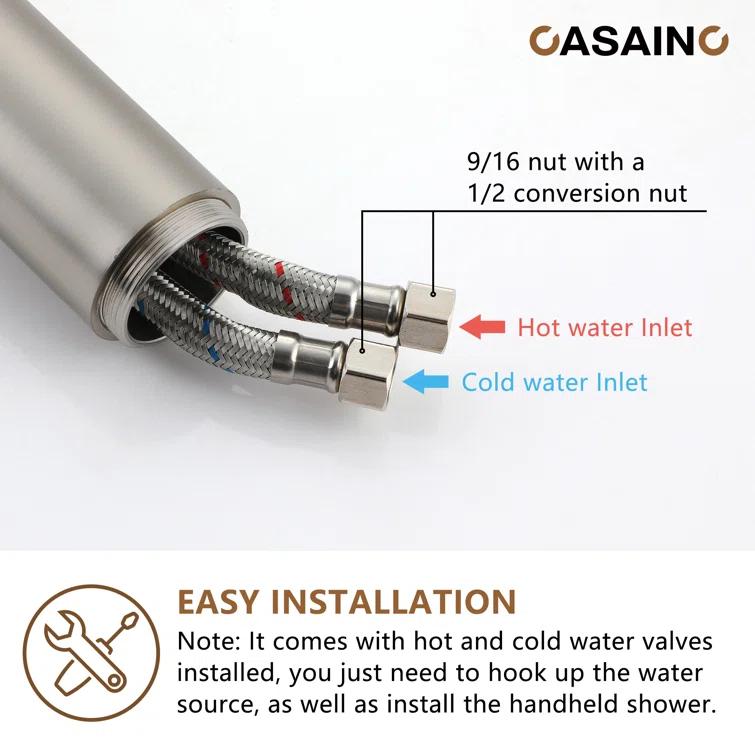 CASAINC KCLT0054-BN Single Handle Freestanding Bathtub Faucet with Diverter and Handshower