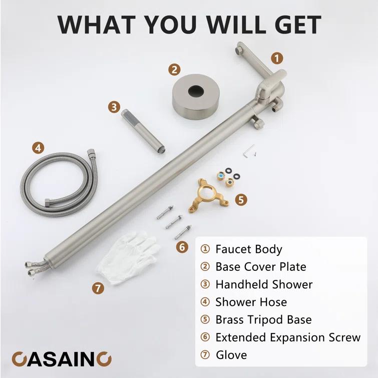 CASAINC KCLT0054-BN Single Handle Freestanding Bathtub Faucet with Diverter and Handshower