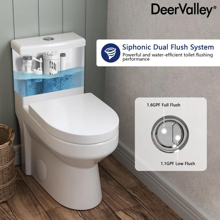 DeerValley Liberty Compact Toilets One-Piece Toilet With High-Efficiency Flush Round Toilet for Space-Saving Floor Mounted (Seat Included)