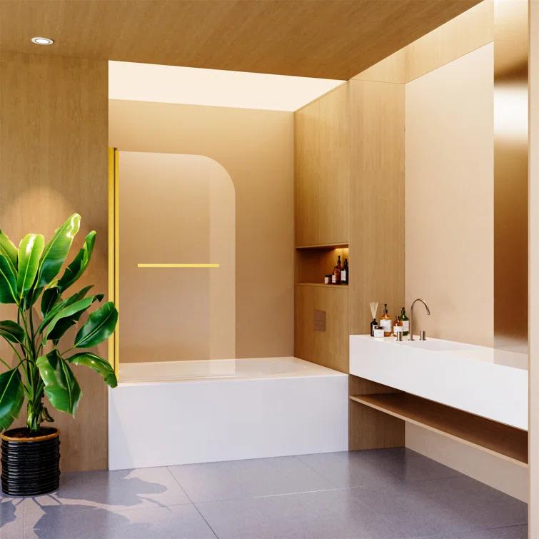 31"W x 55"H Frameless Folding Pivot Shower Tub Door Reversible Installation