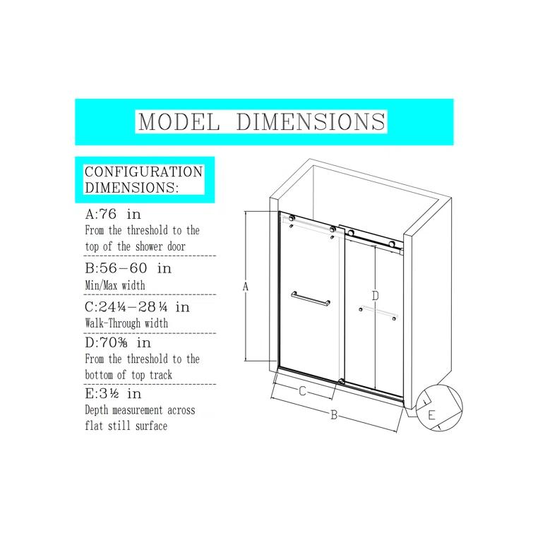 Dimorphos 56-60"W x 76"H Frameless Double Sliding Shower Door with 10mm Tempered Glass Door 11DD161822LL