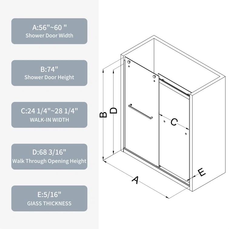 Bathtub Bypass Shower Door, Sliding Door, With 1/4" Tempered Glass