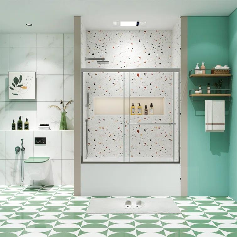 Bathtub Bypass Shower Door, Sliding Door, With 1/4" Tempered Glass