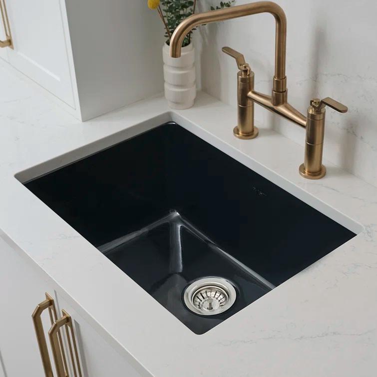 Ruvati 24-inch Fireclay Undermount / Drop-in Topmount Kitchen Sink Single Bowl - Glossy Black
