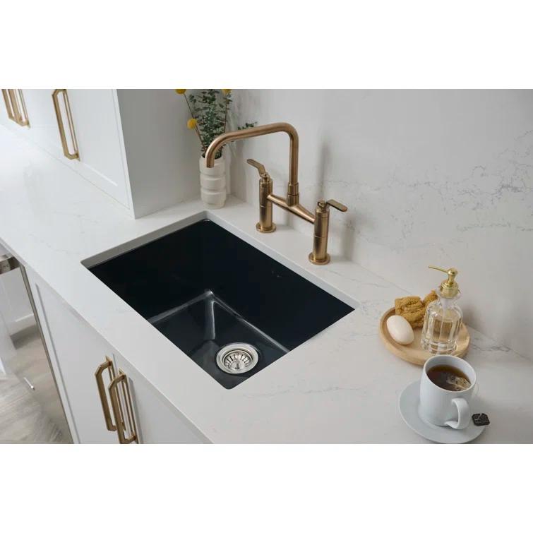 Ruvati 24-inch Fireclay Undermount / Drop-in Topmount Kitchen Sink Single Bowl - Glossy Black