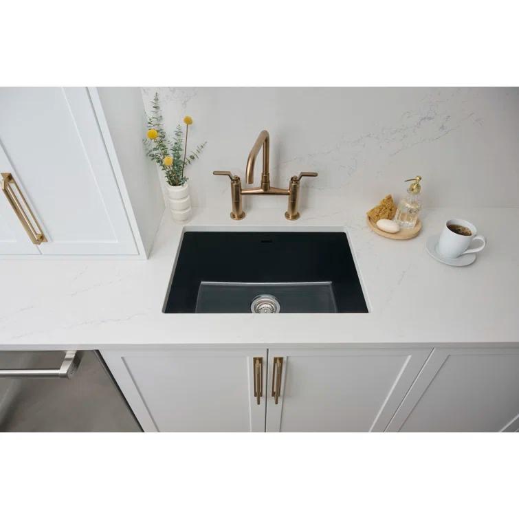 Ruvati 24-inch Fireclay Undermount / Drop-in Topmount Kitchen Sink Single Bowl - Glossy Black